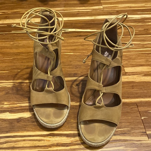 Tory Burch  Raya Suede Lace Up Wedges Size 8.5 - Picture 2 of 8